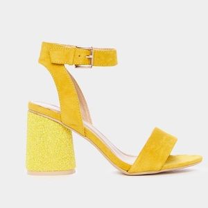 NastyGal Glitter Block Heel in Yellow 💛☀️💛☀️